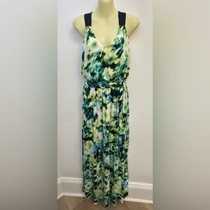 Express V-neck Green and Blue TieDye Maxi Dress with Cloth Belt size S